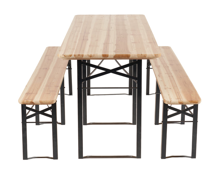 Set Birreria 220 x 80 Cm XXXL 8 /10 Posti 3 Pezzi 2 Panche 1 Tavolo Pieghevole Panca Da Feste Sagra Legno Abete Struttura Acciaio Richiudibile Feste Giardino Festa Birra