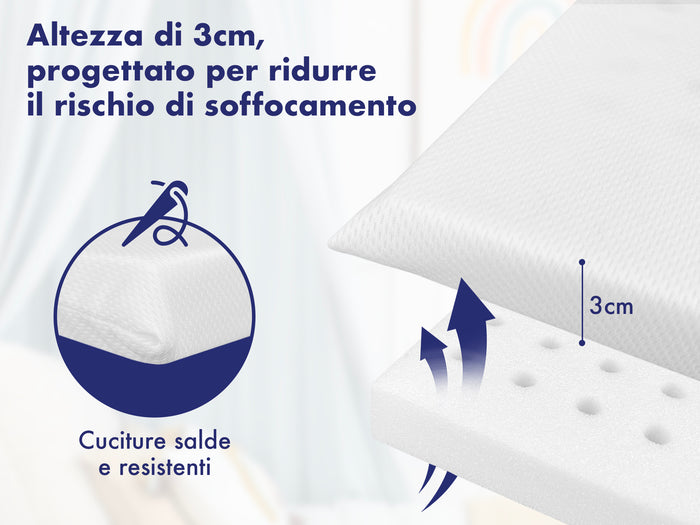 Cuscino Culla Bambino 30x40 Cm In Memory Foam Prodotto Italiano Certificato OEKO-TEX® Antisoffoco Guanciale Per Asilo Sfoderabile Traspirante Anallergico Neonato Poggiatesta Piccolo
