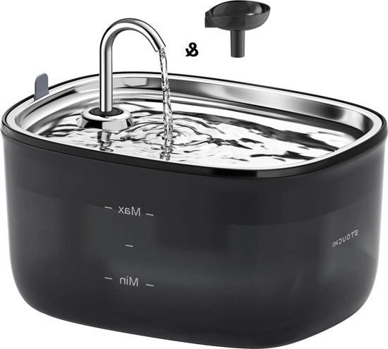 Fonte per Animali di Compagnia in Acciaio Inossidabile con Rubinetto e Valvola - 2,5L Comprensivo di Fonte LED e 2 Filtro