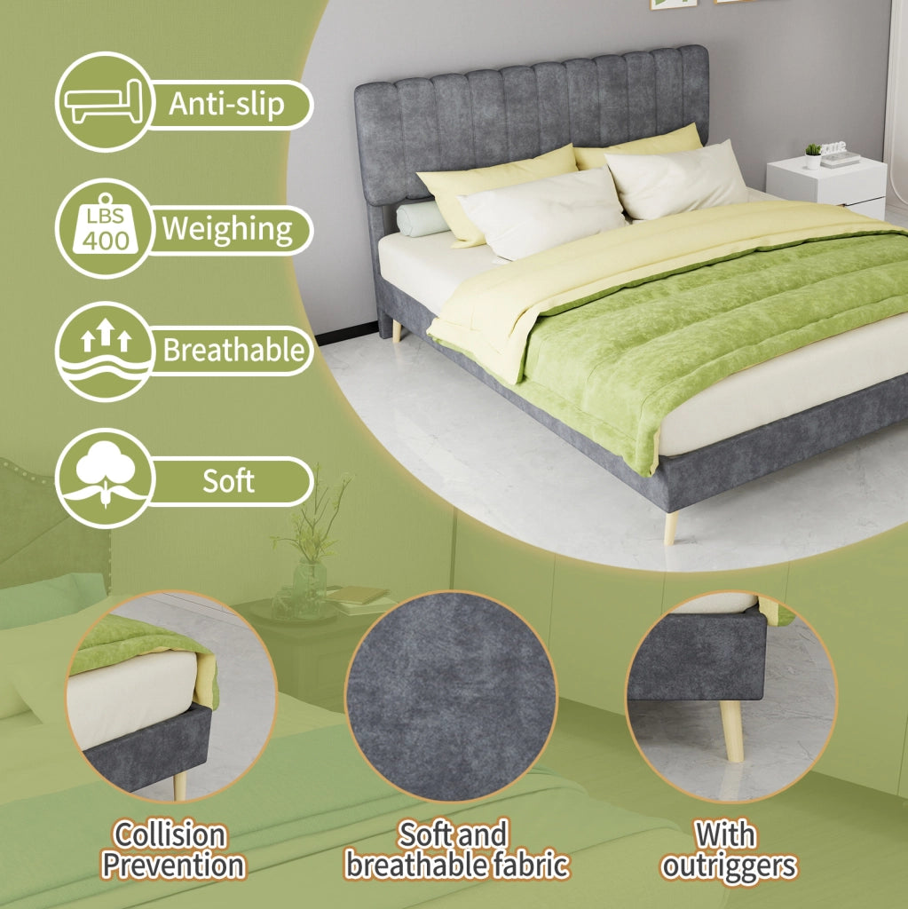 Letto imbottito 160x200 cm in tessuto e metallo; grigio; con materasso incluso