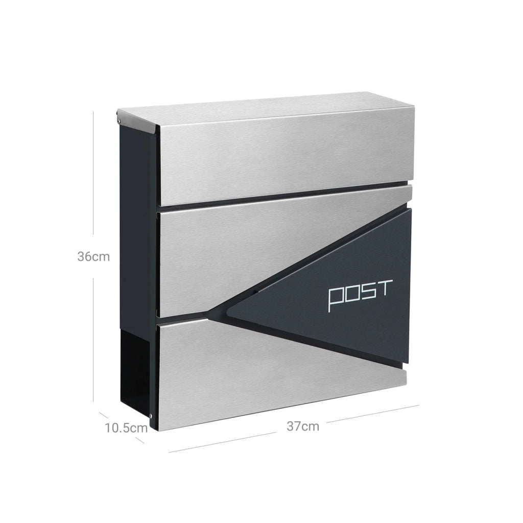 Cassetta postale da parete con porta giornali e portachiavi facile da installare design moderno grigio antracite e argento 12_0001638