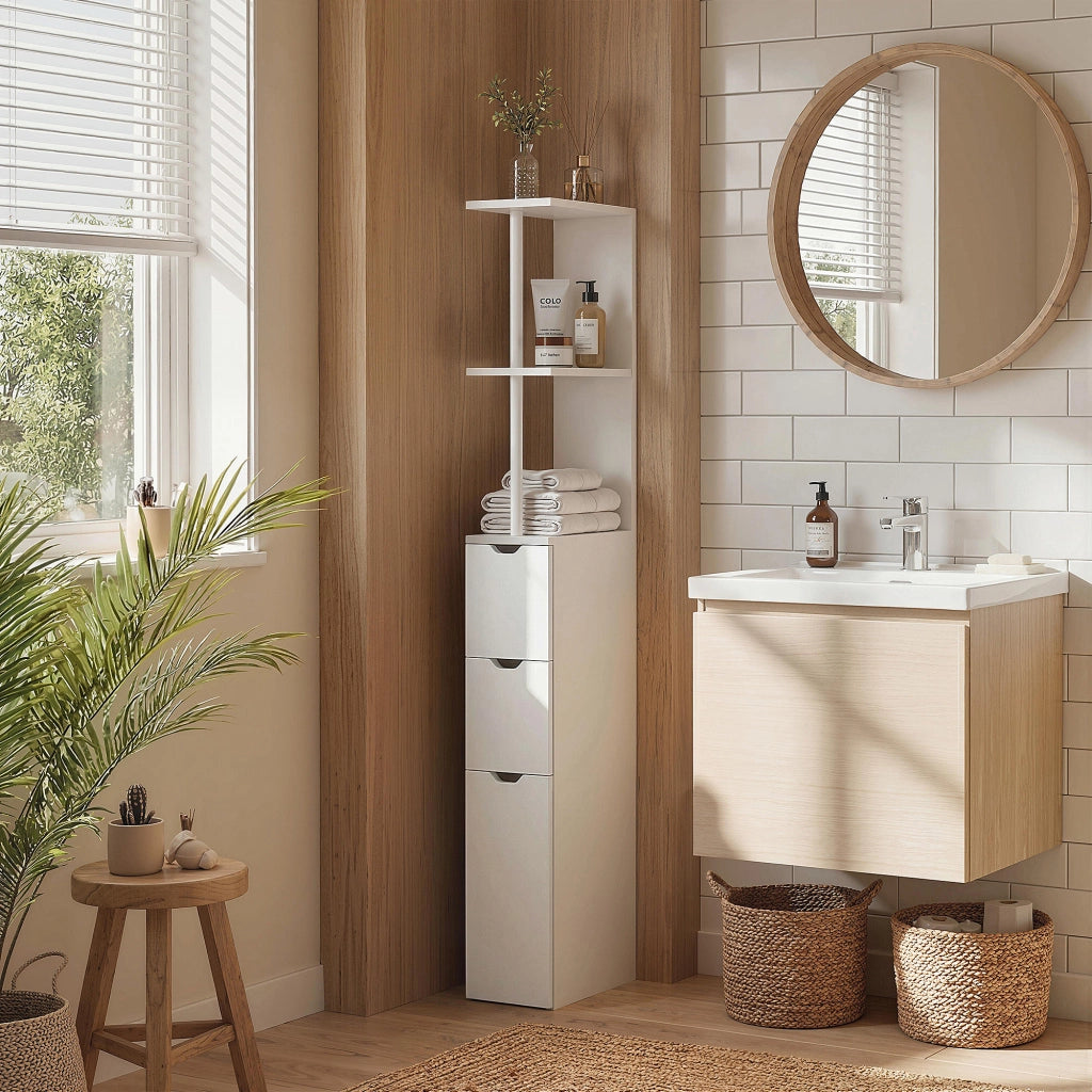 Colonna bagno con cassetti e ripiani ¨C Xylo ¨C bianco 15x33x136,8 cm
