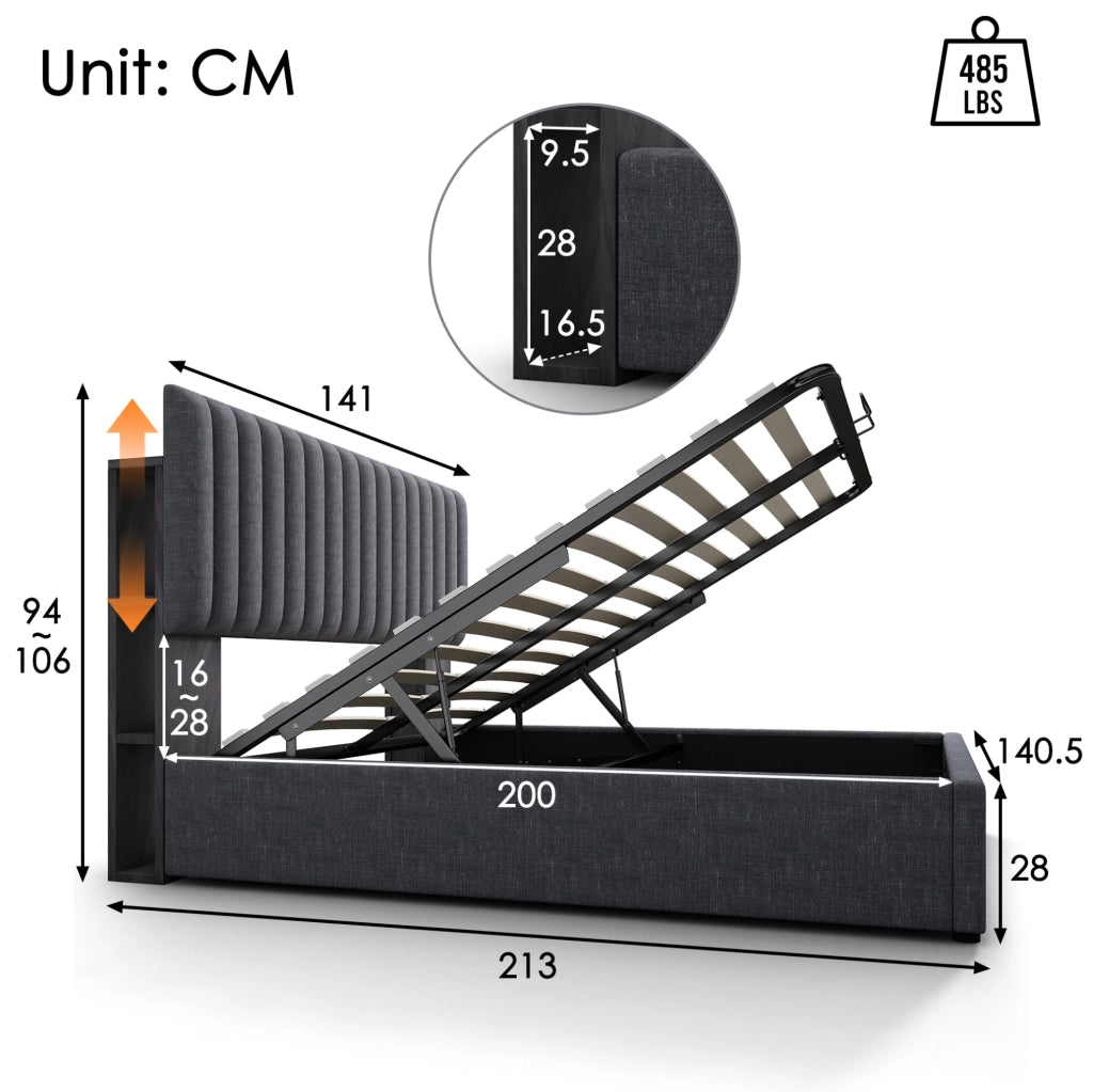Letto matrimoniale 140x200 con LED, USB e contenitore