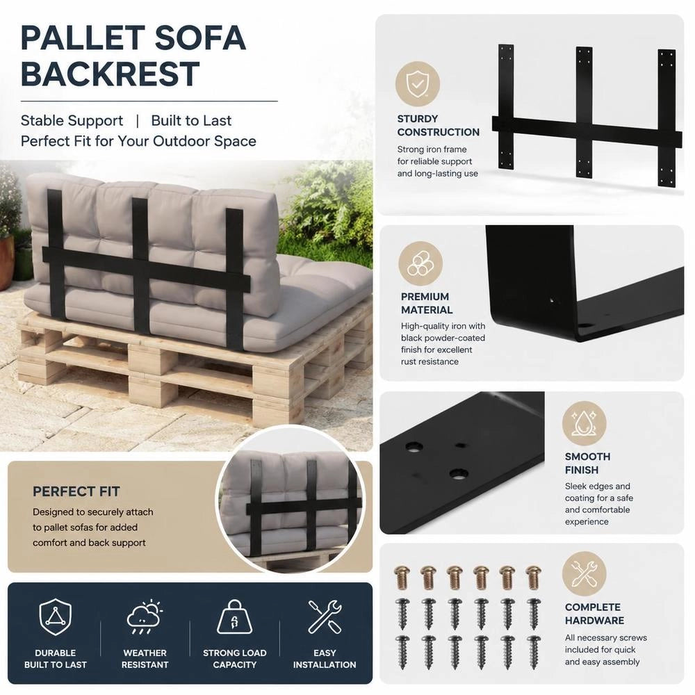 Backrest For Pallet Sofa, Black, 110 Cm, Iron