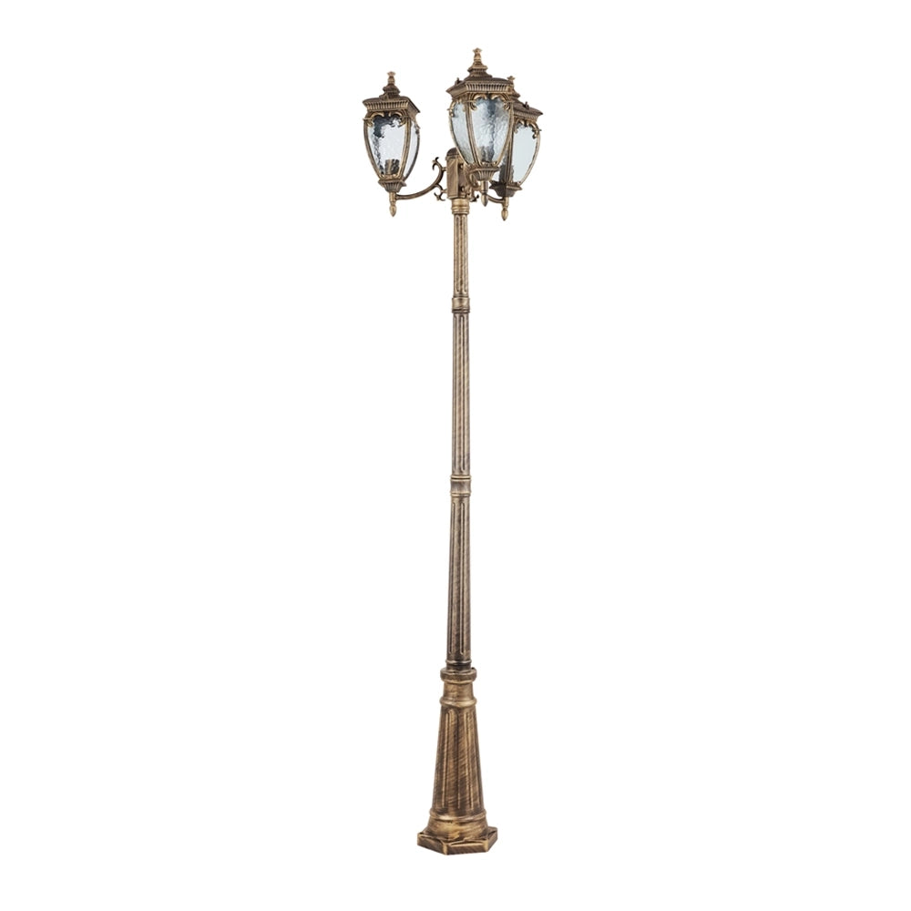 Lampione Per Esterno Classico Da Esterno Alluminio Oro 3 Luci E27 60W Ip44