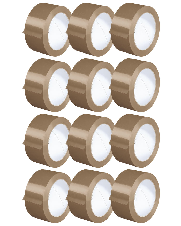 Nastro Adesivo Da Imballaggio Pacchi 50mm x 66 Metri Acrilico Resistente All'Acqua Silenzioso Sigilla Spedizioni Protezione Per Trasloco Prodotto Italiano Avana - 12 Rotoli