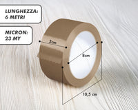 Nastro Adesivo Da Imballaggio Pacchi 50mm x 66 Metri Acrilico Resistente All'Acqua Silenzioso Sigilla Spedizioni Protezione Per Trasloco Prodotto Italiano Avana - 12 Rotoli