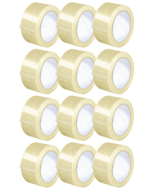 Nastro Adesivo Da Imballaggio Pacchi 50mm x 66 Metri Acrilico Resistente All'Acqua Silenzioso Sigilla Spedizioni Protezione Per Trasloco Prodotto Italiano Trasparente - 12 Rotoli