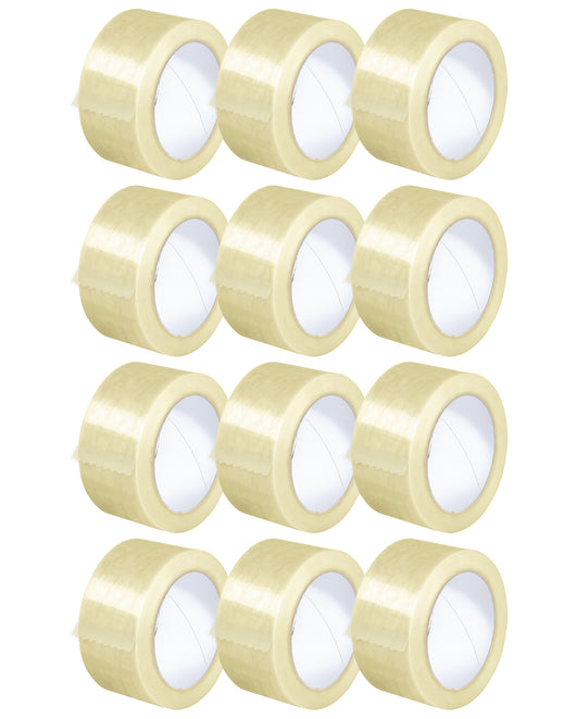 Nastro Adesivo Da Imballaggio Pacchi 50mm x 66 Metri Acrilico Resistente All'Acqua Silenzioso Sigilla Spedizioni Protezione Per Trasloco Prodotto Italiano Trasparente - 12 Rotoli