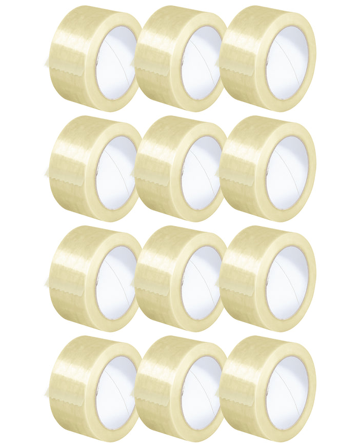 Nastro Adesivo Da Imballaggio Pacchi 50mm x 66 Metri Acrilico Resistente All'Acqua Silenzioso Sigilla Spedizioni Protezione Per Trasloco Prodotto Italiano Trasparente - 12 Rotoli
