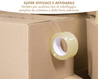 Nastro Adesivo Da Imballaggio Pacchi 50mm x 66 Metri Acrilico Resistente All'Acqua Silenzioso Sigilla Spedizioni Protezione Per Trasloco Prodotto Italiano Trasparente - 12 Rotoli