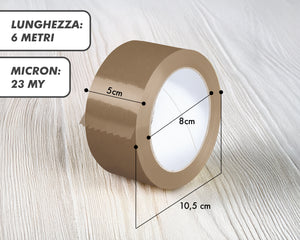 Nastro Adesivo Da Imballaggio Pacchi 50mm x 66 Metri Acrilico Resistente All'Acqua Silenzioso Sigilla Spedizioni Protezione Per Trasloco Prodotto Italiano Avana - 24 Rotoli