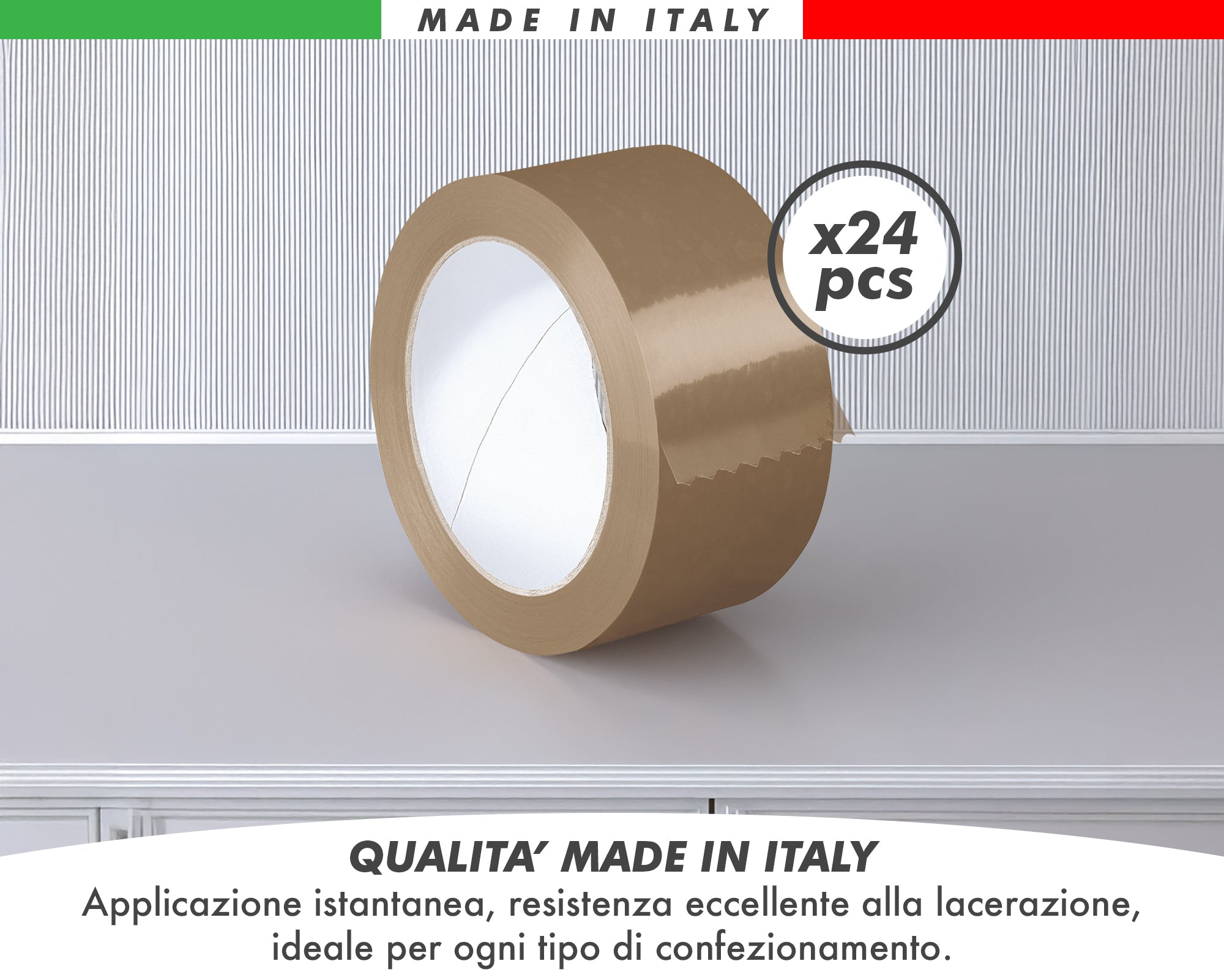 Nastro Adesivo Da Imballaggio Pacchi 50mm x 66 Metri Acrilico Resistente All'Acqua Silenzioso Sigilla Spedizioni Protezione Per Trasloco Prodotto Italiano Avana - 24 Rotoli