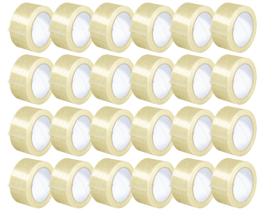 Nastro Adesivo Da Imballaggio Pacchi 50mm x 66 Metri Acrilico Resistente All'Acqua Silenzioso Sigilla Spedizioni Protezione Per Trasloco Prodotto Italiano Trasparente - 24 Rotoli