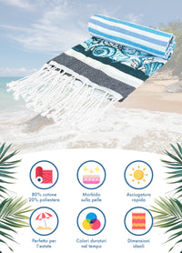 Telo Mare Con Frange Asciugamano Da Spiaggia Misura Grande 90x190 Cm Assorbente In Morbido Cotone Leggero Stampe Moderne Anti Sabbia Lettino Vacanze Piscina CapeRange