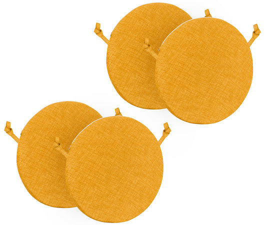 Cuscini Rotondi Per Sedie Cucina Imbottiti Sfoderabili Con Cerniera Cuscino Rotondo Ø 40 Cm Sedia Tavolo Lavabile In Lavatrice Con Lacci Per Fissaggio Prodotto Italiano Comodi 4 Pezzi - Giallo