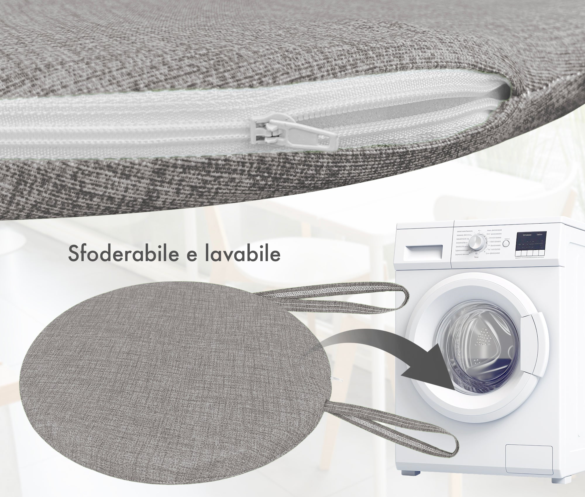 Cuscini Rotondi Per Sedie Cucina Imbottiti Sfoderabili Con Cerniera Cuscino Rotondo Ø 40 Cm Sedia Tavolo Lavabile In Lavatrice Con Lacci Per Fissaggio Prodotto Italiano Comodi 6 Pezzi - Grigio