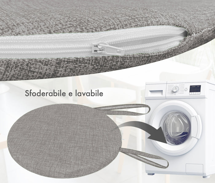 Cuscini Rotondi Per Sedie Cucina Imbottiti Sfoderabili Con Cerniera Cuscino Rotondo Ø 40 Cm Sedia Tavolo Lavabile In Lavatrice Con Lacci Per Fissaggio Prodotto Italiano Comodi 6 Pezzi - Grigio