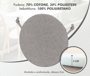 Cuscini Rotondi Per Sedie Cucina Imbottiti Sfoderabili Con Cerniera Cuscino Rotondo Ø 40 Cm Sedia Tavolo Lavabile In Lavatrice Con Lacci Per Fissaggio Prodotto Italiano Comodi 6 Pezzi - Grigio