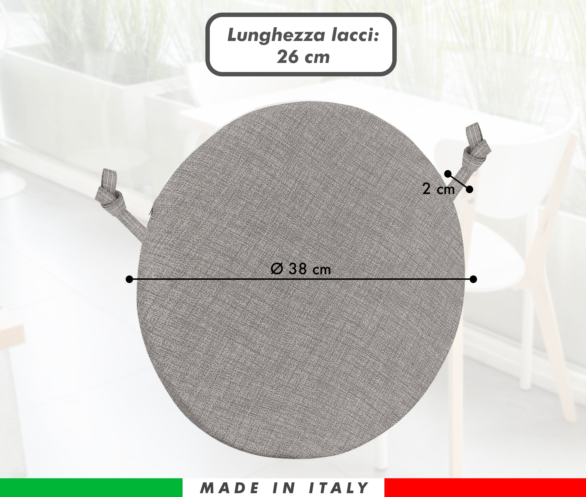 Cuscini Rotondi Per Sedie Cucina Imbottiti Sfoderabili Con Cerniera Cuscino Rotondo Ø 40 Cm Sedia Tavolo Lavabile In Lavatrice Con Lacci Per Fissaggio Prodotto Italiano Comodi 6 Pezzi - Grigio