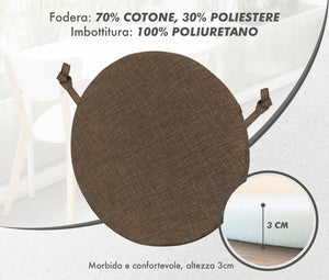 Cuscini Rotondi Per Sedie Cucina Imbottiti Sfoderabili Con Cerniera Cuscino Rotondo Ø 40 Cm Sedia Tavolo Lavabile In Lavatrice Con Lacci Per Fissaggio Prodotto Italiano Comodi 4 Pezzi - Marrone