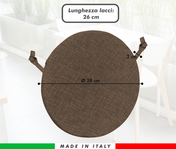 Cuscini Rotondi Per Sedie Cucina Imbottiti Sfoderabili Con Cerniera Cuscino Rotondo Ø 40 Cm Sedia Tavolo Lavabile In Lavatrice Con Lacci Per Fissaggio Prodotto Italiano Comodi 4 Pezzi - Marrone