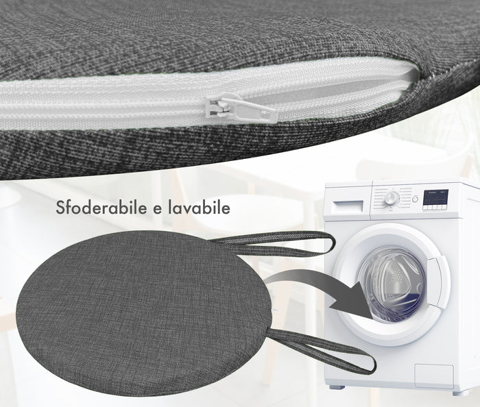 Cuscini Rotondi Per Sedie Cucina Imbottiti Sfoderabili Con Cerniera Cuscino Rotondo Ø 40 Cm Sedia Tavolo Lavabile In Lavatrice Con Lacci Per Fissaggio Prodotto Italiano Comodi 4 Pezzi - Piombo