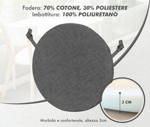 Cuscini Rotondi Per Sedie Cucina Imbottiti Sfoderabili Con Cerniera Cuscino Rotondo Ø 40 Cm Sedia Tavolo Lavabile In Lavatrice Con Lacci Per Fissaggio Prodotto Italiano Comodi 4 Pezzi - Piombo