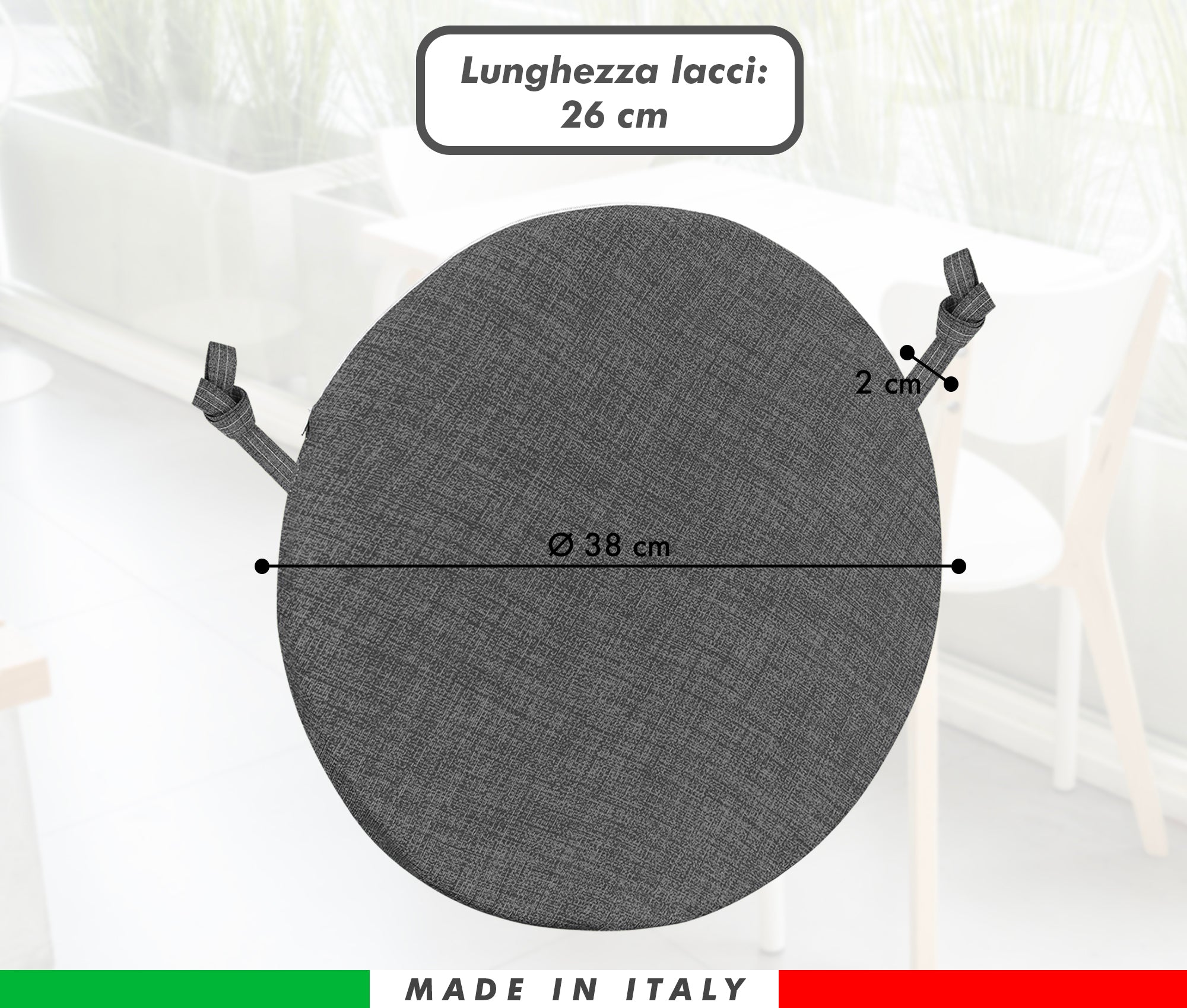 Cuscini Rotondi Per Sedie Cucina Imbottiti Sfoderabili Con Cerniera Cuscino Rotondo Ø 40 Cm Sedia Tavolo Lavabile In Lavatrice Con Lacci Per Fissaggio Prodotto Italiano Comodi 4 Pezzi - Piombo