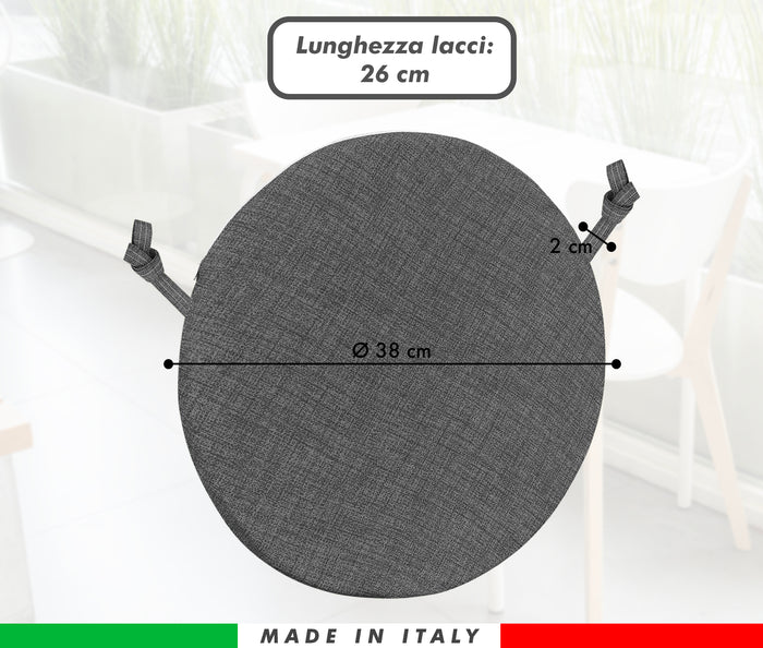Cuscini Rotondi Per Sedie Cucina Imbottiti Sfoderabili Con Cerniera Cuscino Rotondo Ø 40 Cm Sedia Tavolo Lavabile In Lavatrice Con Lacci Per Fissaggio Prodotto Italiano Comodi 4 Pezzi - Piombo