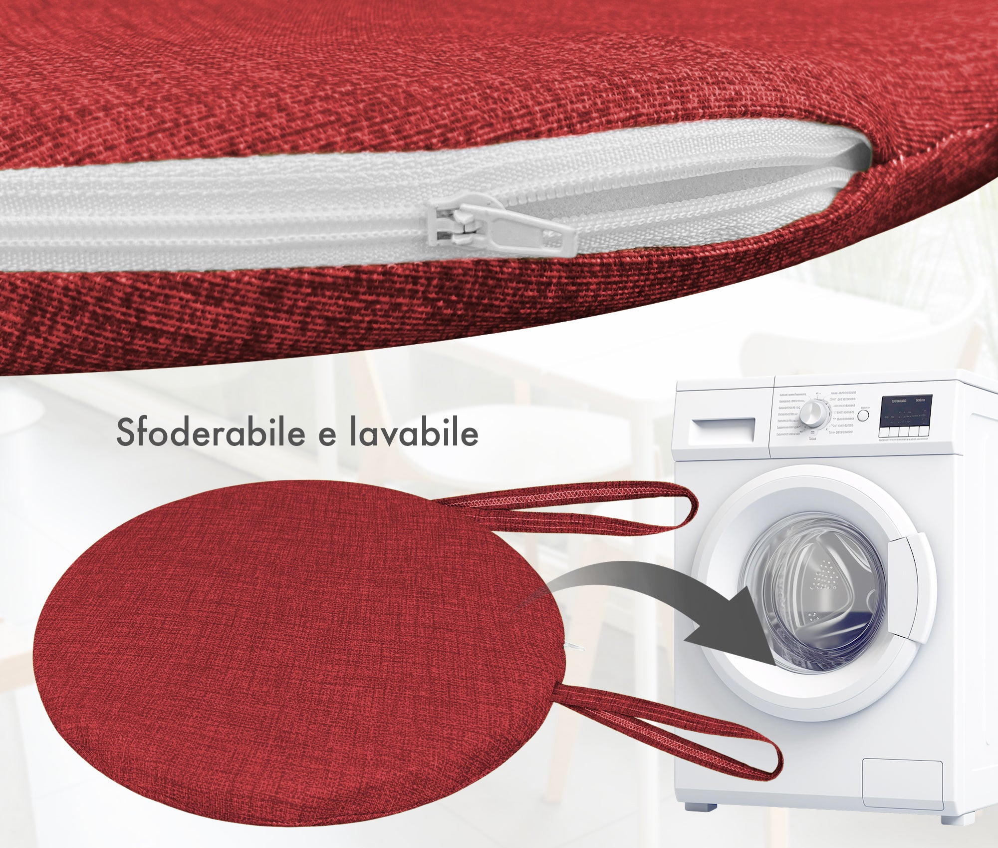 Cuscini Rotondi Per Sedie Cucina Imbottiti Sfoderabili Con Cerniera Cuscino Rotondo Ø 40 Cm Sedia Tavolo Lavabile In Lavatrice Con Lacci Per Fissaggio Prodotto Italiano Comodi 6 Pezzi - Rosso