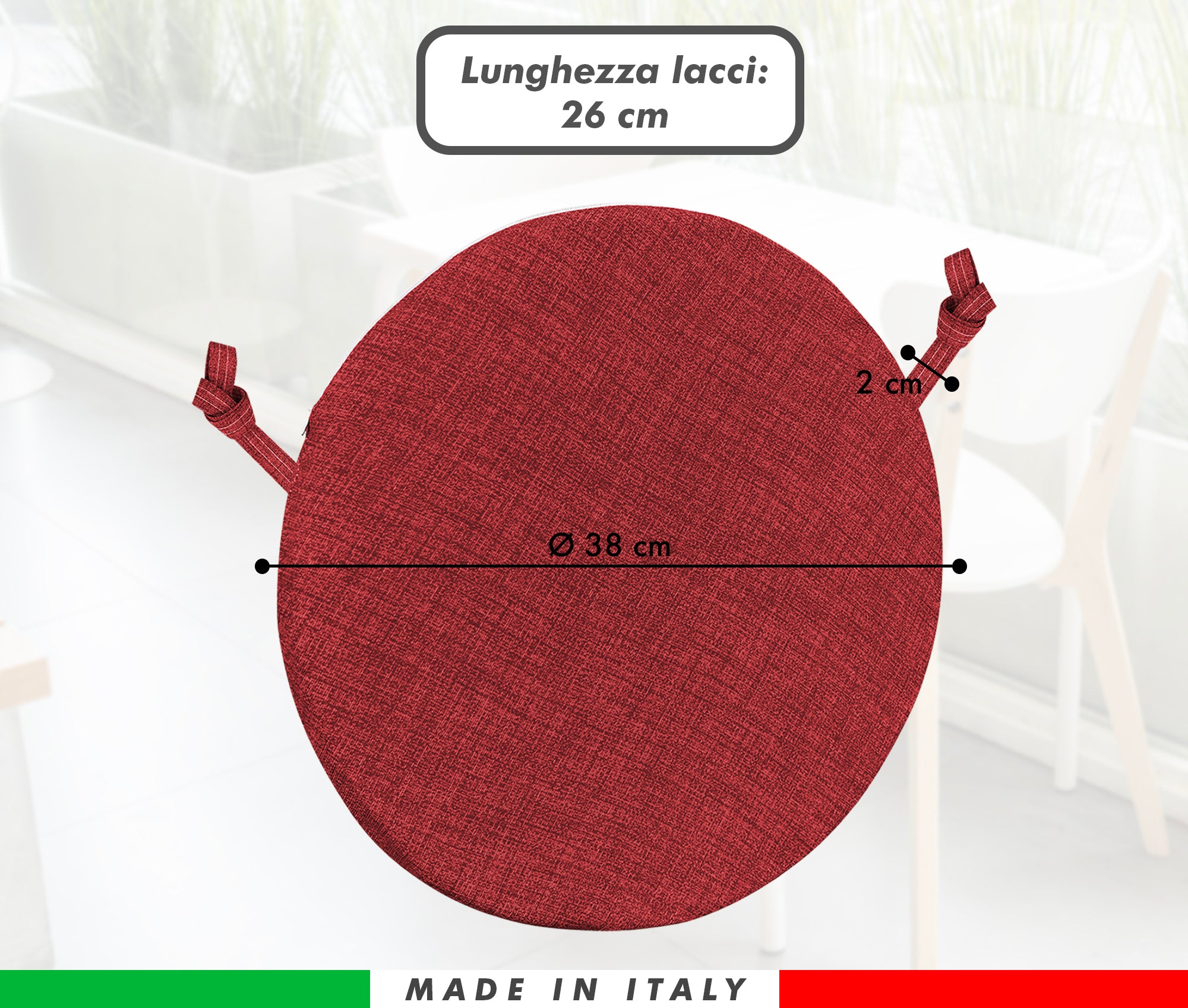 Cuscini Rotondi Per Sedie Cucina Imbottiti Sfoderabili Con Cerniera Cuscino Rotondo Ø 40 Cm Sedia Tavolo Lavabile In Lavatrice Con Lacci Per Fissaggio Prodotto Italiano Comodi 6 Pezzi - Rosso