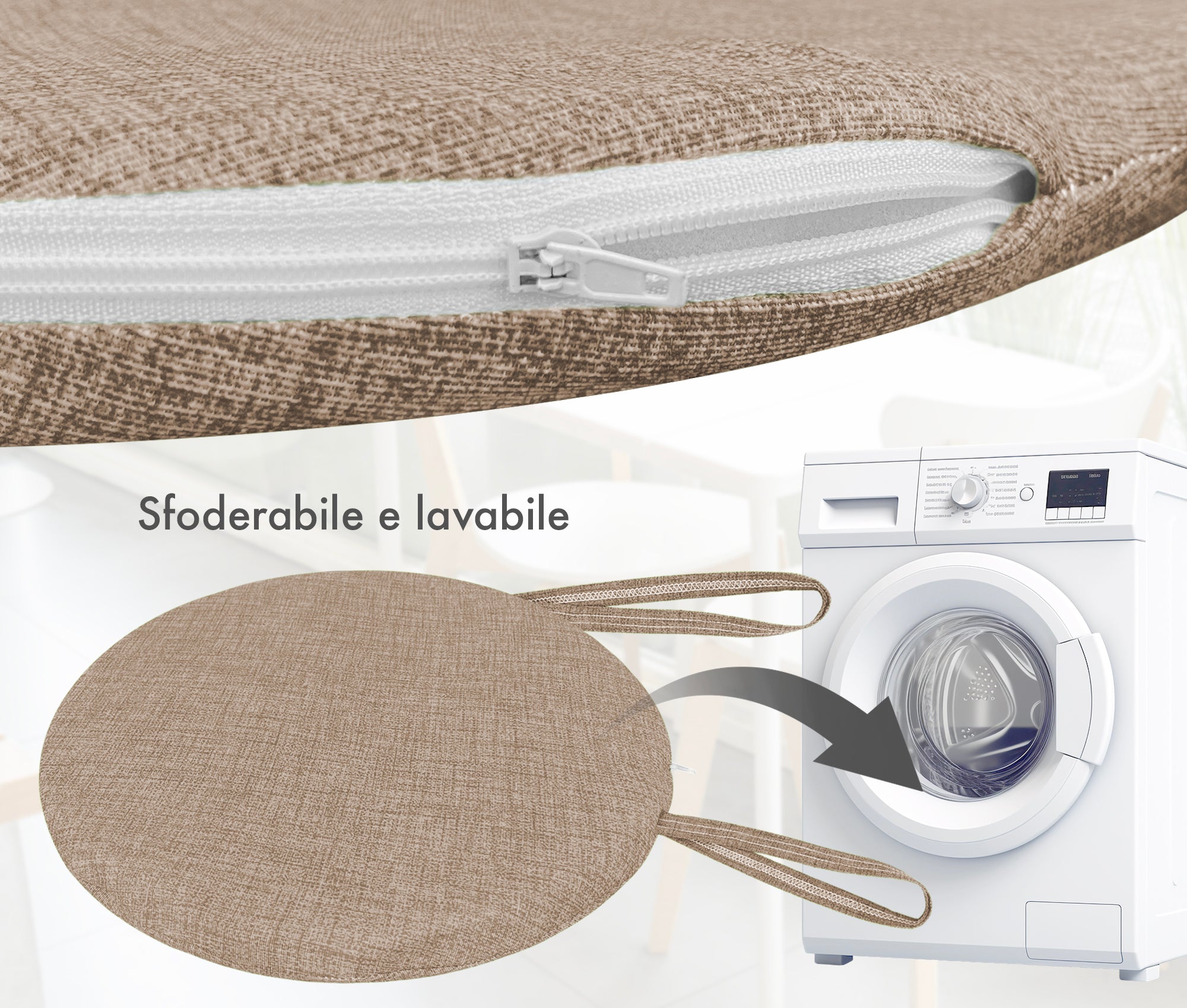 Cuscini Rotondi Per Sedie Cucina Imbottiti Sfoderabili Con Cerniera Cuscino Rotondo Ø 40 Cm Sedia Tavolo Lavabile In Lavatrice Con Lacci Per Fissaggio Prodotto Italiano Comodi 6 Pezzi - Tortora