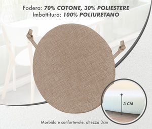 Cuscini Rotondi Per Sedie Cucina Imbottiti Sfoderabili Con Cerniera Cuscino Rotondo Ø 40 Cm Sedia Tavolo Lavabile In Lavatrice Con Lacci Per Fissaggio Prodotto Italiano Comodi 6 Pezzi - Tortora