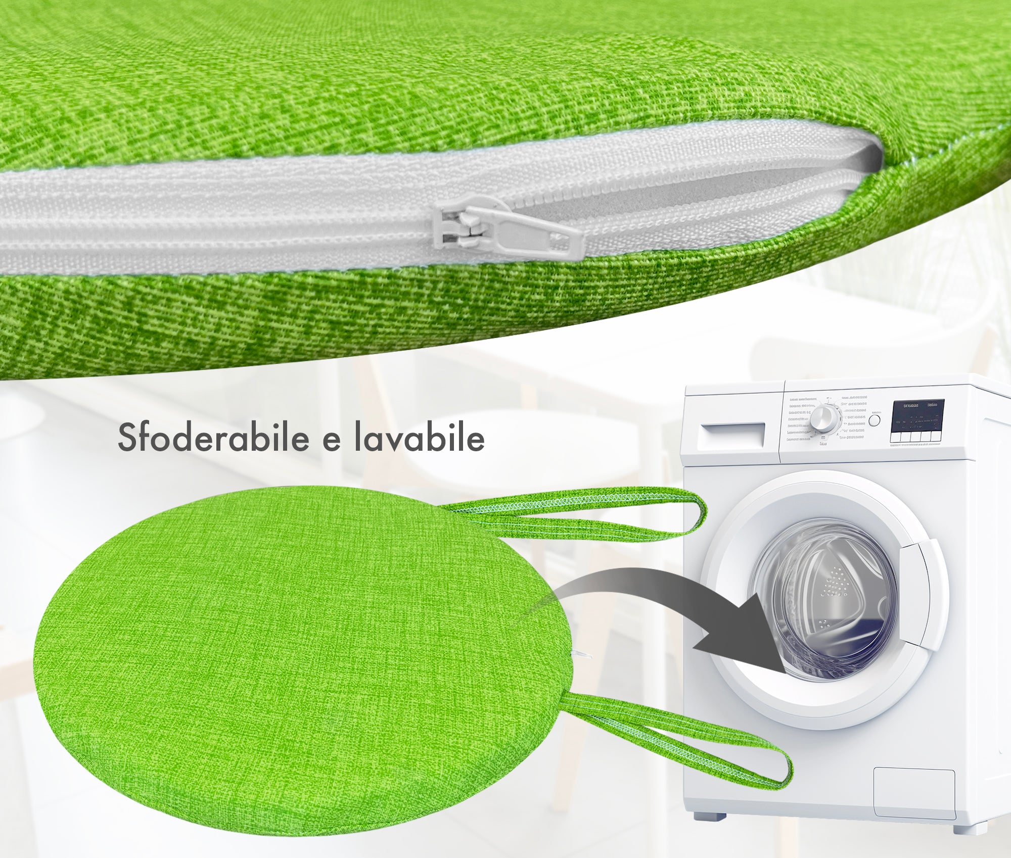 Cuscini Rotondi Per Sedie Cucina Imbottiti Sfoderabili Con Cerniera Cuscino Rotondo Ø 40 Cm Sedia Tavolo Lavabile In Lavatrice Con Lacci Per Fissaggio Prodotto Italiano Comodi 6 Pezzi - Verde