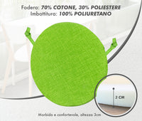 Cuscini Rotondi Per Sedie Cucina Imbottiti Sfoderabili Con Cerniera Cuscino Rotondo Ø 40 Cm Sedia Tavolo Lavabile In Lavatrice Con Lacci Per Fissaggio Prodotto Italiano Comodi 6 Pezzi - Verde