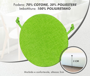 Cuscini Rotondi Per Sedie Cucina Imbottiti Sfoderabili Con Cerniera Cuscino Rotondo Ø 40 Cm Sedia Tavolo Lavabile In Lavatrice Con Lacci Per Fissaggio Prodotto Italiano Comodi 6 Pezzi - Verde
