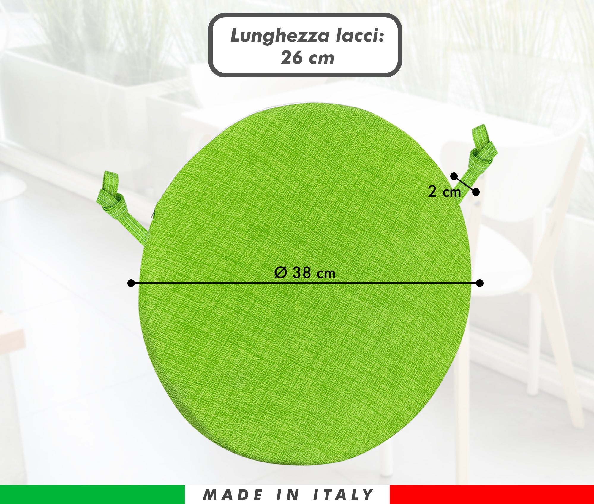 Cuscini Rotondi Per Sedie Cucina Imbottiti Sfoderabili Con Cerniera Cuscino Rotondo Ø 40 Cm Sedia Tavolo Lavabile In Lavatrice Con Lacci Per Fissaggio Prodotto Italiano Comodi 6 Pezzi - Verde