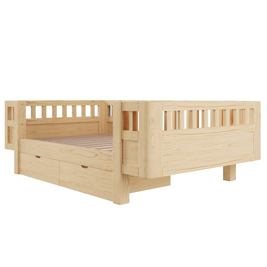 Letto Singolo 90x200 cm; con 2 Cassetti e Sponda di Protezione; in Legno