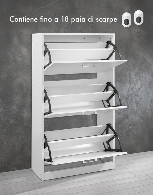 Scarpiera In Legno Con Ante A Ribalta Armadio Salvaspazio Disponibile 3/4 Ante Vari Colori PortaScarpe Alto Stretto Ingresso Corridoio Scarpiere Design Moderno Bianco - 3 Ante