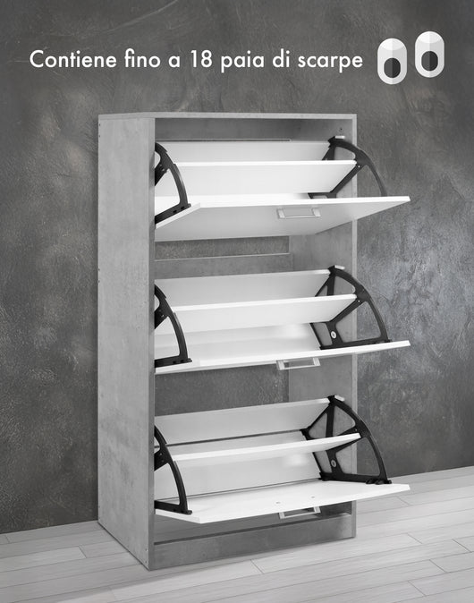 Scarpiera In Legno Con Ante A Ribalta Armadio Salvaspazio Disponibile 3/4 Ante Vari Colori PortaScarpe Alto Stretto Ingresso Corridoio Scarpiere Design Moderno Grigio - 3 Ante