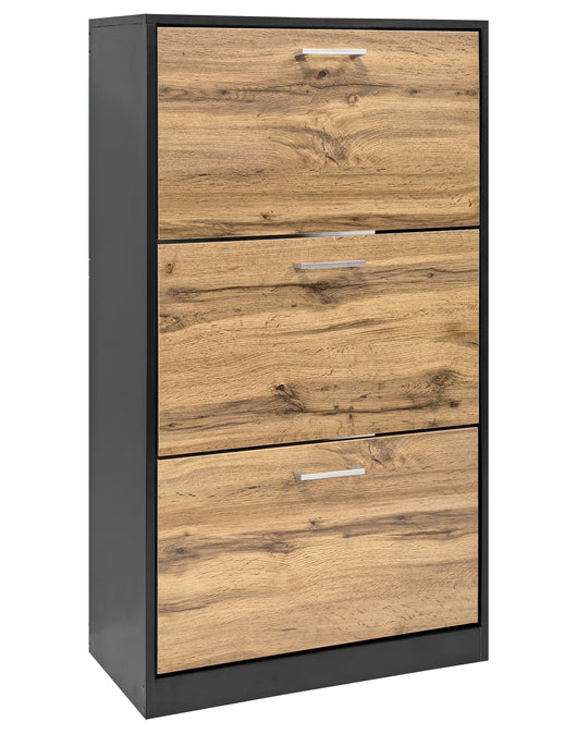 Scarpiera In Legno Con Ante A Ribalta Armadio Salvaspazio Disponibile 3/4 Ante Vari Colori PortaScarpe Alto Stretto Ingresso Corridoio Scarpiere Design Moderno Nero - 3 Ante