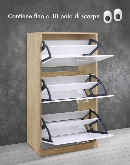 Scarpiera In Legno Con Ante A Ribalta Armadio Salvaspazio Disponibile 3/4 Ante Vari Colori PortaScarpe Alto Stretto Ingresso Corridoio Scarpiere Design Moderno Nocciola - 3 Ante