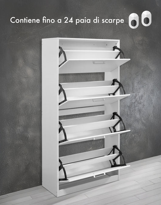 Scarpiera In Legno Con Ante A Ribalta Armadio Salvaspazio Disponibile 3/4 Ante Vari Colori PortaScarpe Alto Stretto Ingresso Corridoio Scarpiere Design Moderno Bianco - 4 Ante