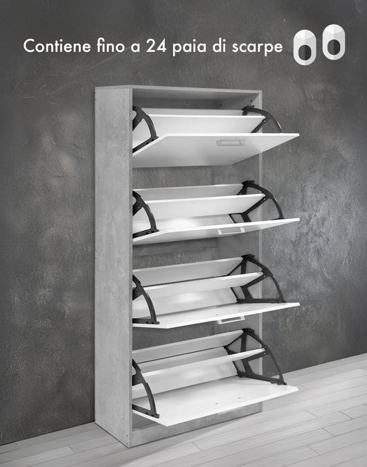 Scarpiera In Legno Con Ante A Ribalta Armadio Salvaspazio Disponibile 3/4 Ante Vari Colori PortaScarpe Alto Stretto Ingresso Corridoio Scarpiere Design Moderno Grigio - 4 Ante