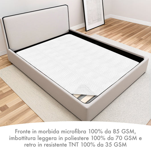 Coprirete Trapuntato Imbottito 190 Grammi Con Laccetti Negli Angoli Proteggi Materasso Polvere Doghe Letto No Umidità Muffa Traspirante Anallergico Antiacaro  Piazza e mezza