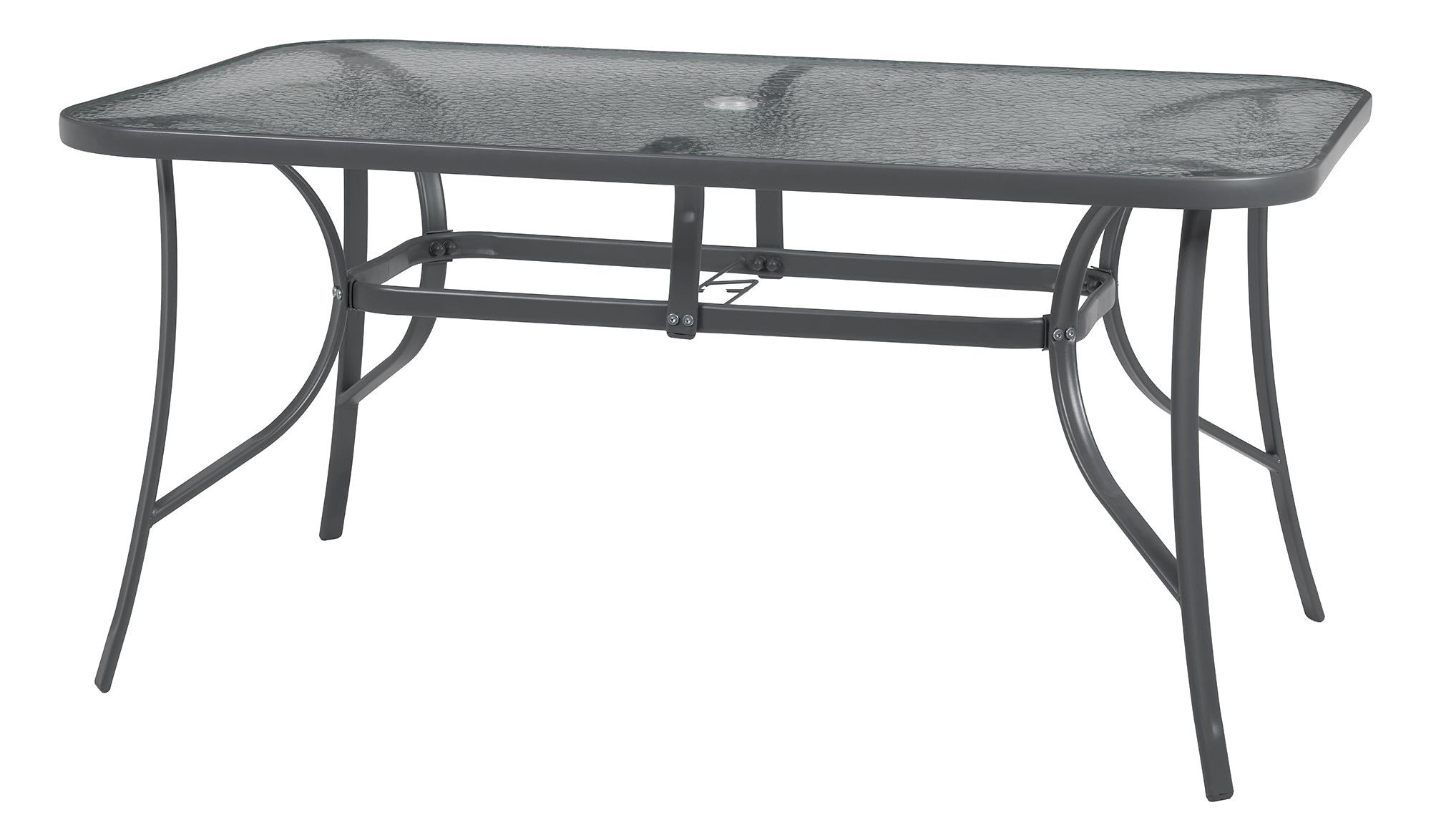 Tavolo Da Giardino 6 Posti Con Foro Per Ombrellone Arredamento Esterno Terrazzo 150x90x70 Ripiano In Vetro Temperato