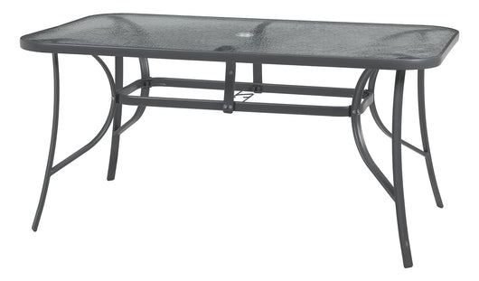 Tavolo Da Giardino 6 Posti Con Foro Per Ombrellone Arredamento Esterno Terrazzo 150x90x70 Ripiano In Vetro Temperato