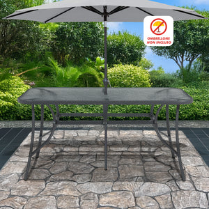 Tavolo Da Giardino 6 Posti Con Foro Per Ombrellone Arredamento Esterno Terrazzo 150x90x70 Ripiano In Vetro Temperato
