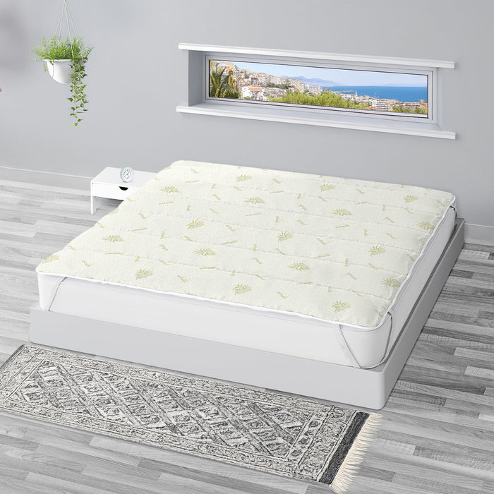 Topper Aloe Vera 400 Grammi Ad Alta Densità Correttore Materasso Con Elastici Coprimaterasso Alto Salva Materassi Spesso Letto Comodo Certificato Oeko Tex Lavabile In Lavatrice Bianco - Singolo